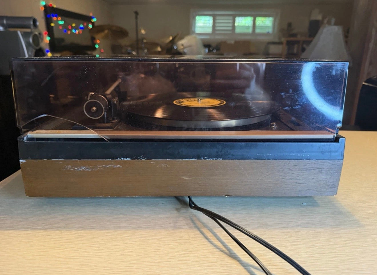 Dual 1226 Vintage Turntable, No Cartridge Platter Spins Tone Arm Moves Cracked