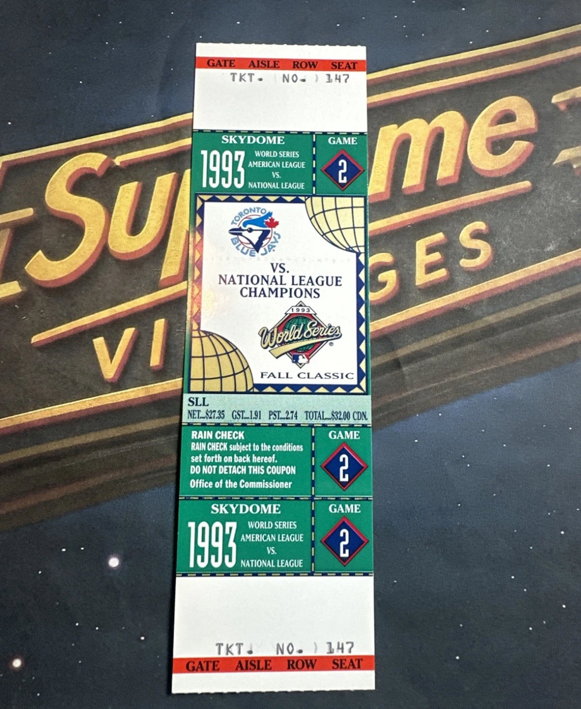 1993 World Series Full Ticket Toronto Blue Jays Game 2 MINT Grading Ready Gem💎