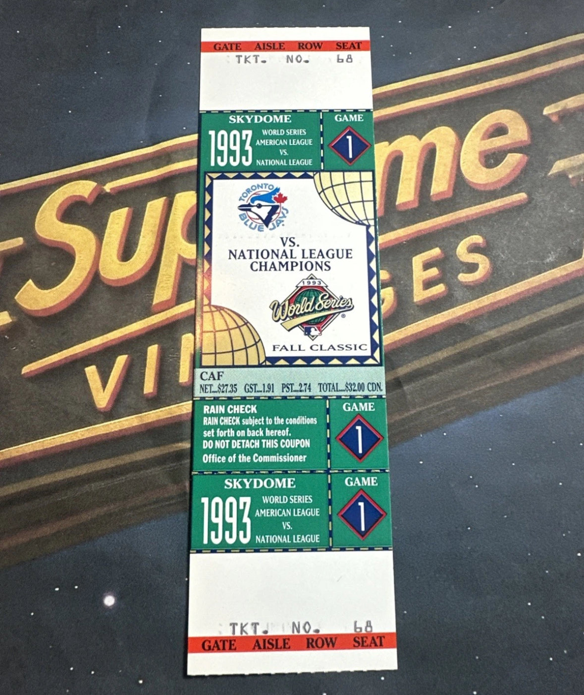 1993 World Series Full Ticket Toronto Blue Jays Game 1 MINT Grading Ready Gem💎