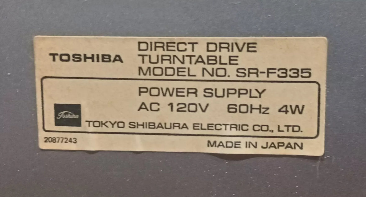 Toshiba SR-F335 Turntable Record Player with Cover Vintage Vinyl LP Japan works