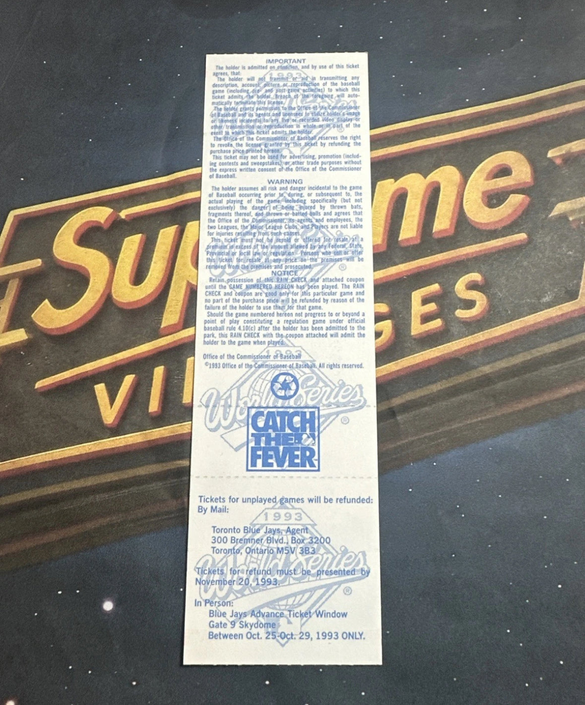 1993 World Series Full Ticket Toronto Blue Jays Game 1 MINT Grading Ready Gem💎