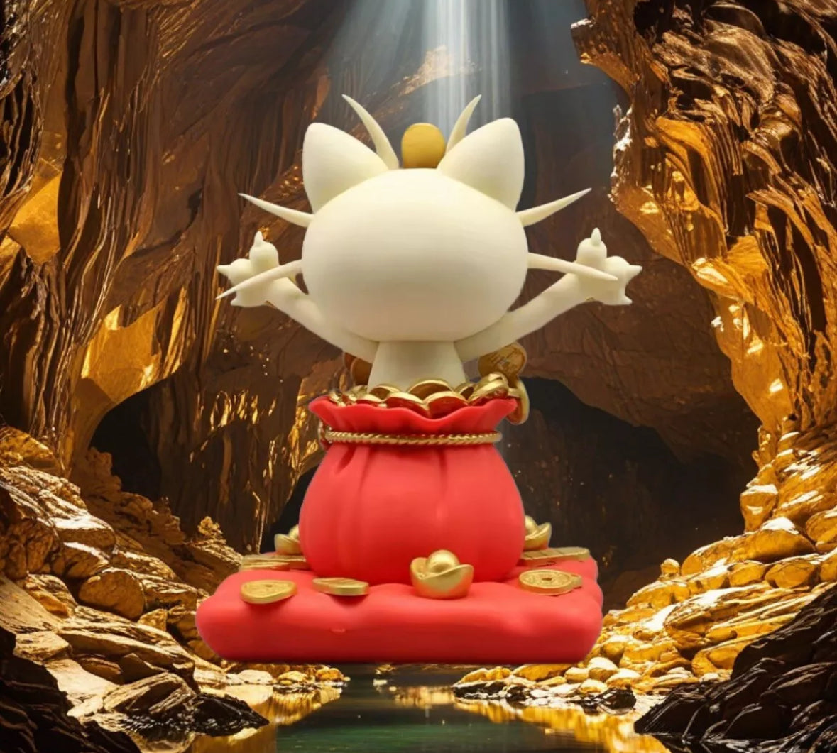 13cm Vintage Pokemon Meowth Sprinkle Gold Coins Anime Figure Model New Box
