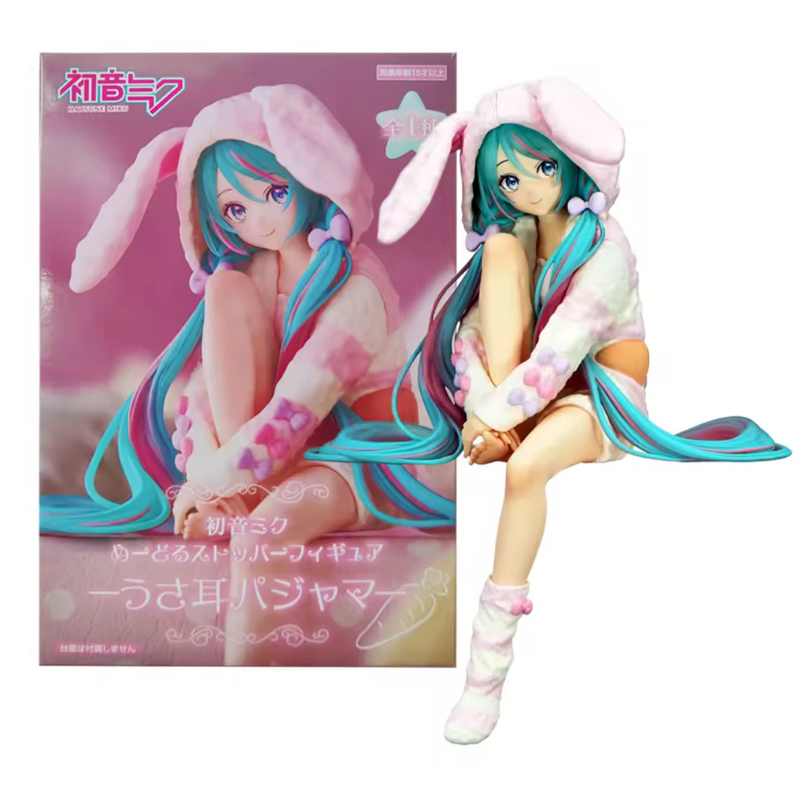 15CM Anime HATSUNE MIKU Figure Noodle Stopper Figure Rabbit Ear Pajamas