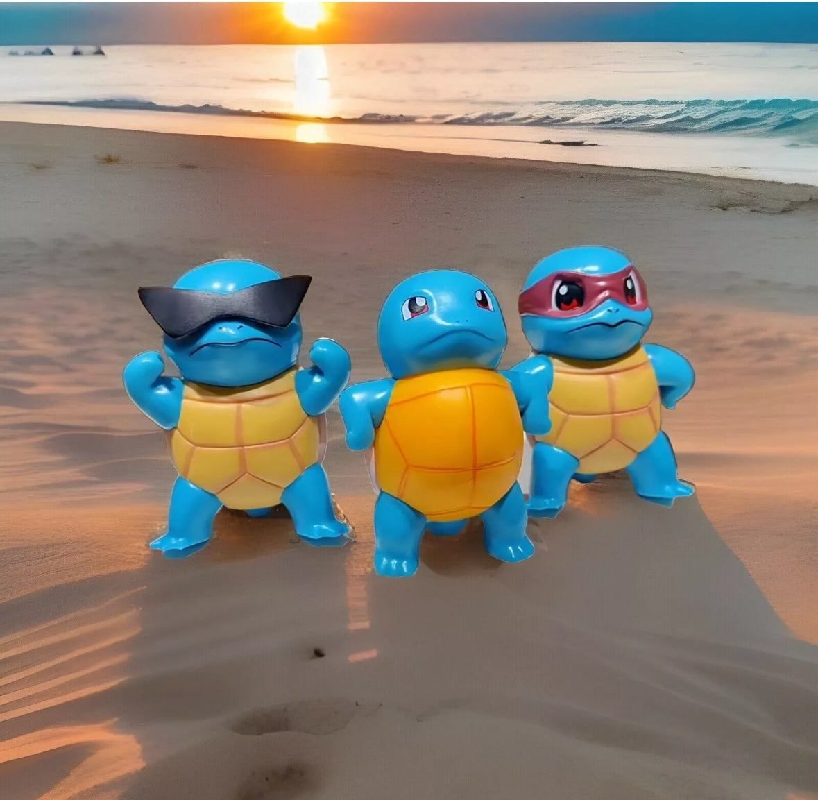 3 Piece Pokemon Squirtle Squad Action Figures Glasses Action Figure Brand New