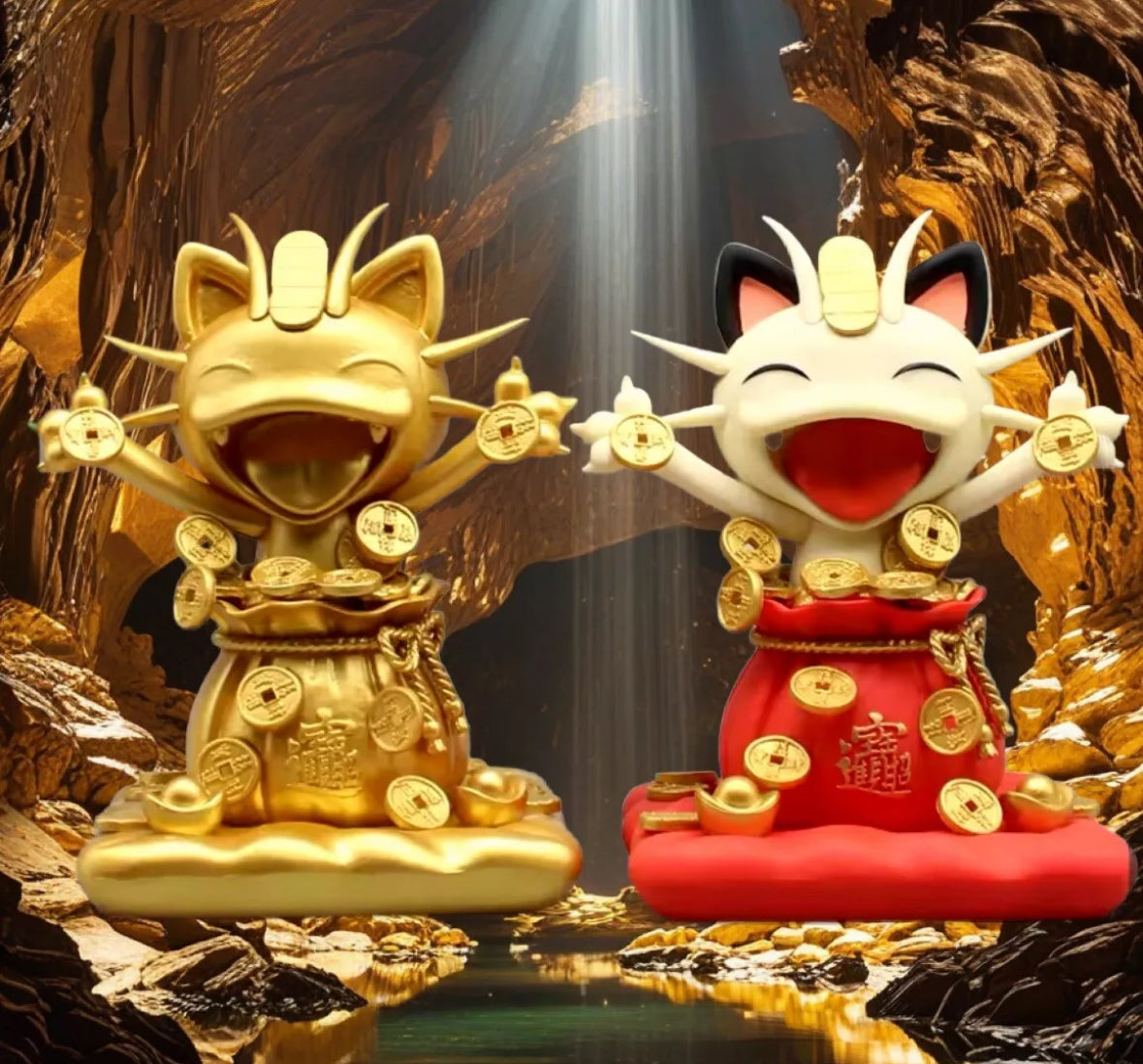 13cm Vintage Pokemon Meowth Sprinkle Gold Coins Anime Figure Model New Box