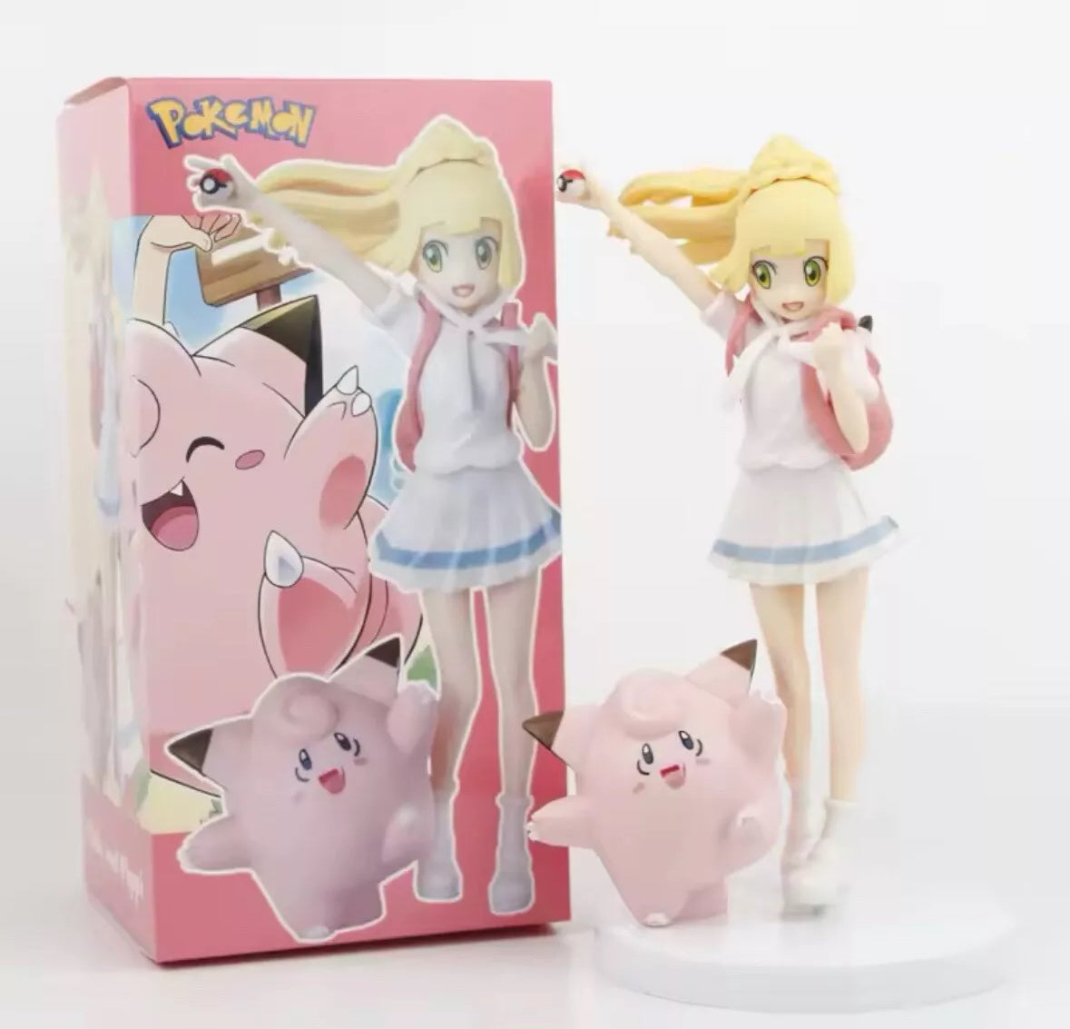 8” Pokemon Trainer Lillie & Clefairy Statue Figure Model Toy Collectible New Box