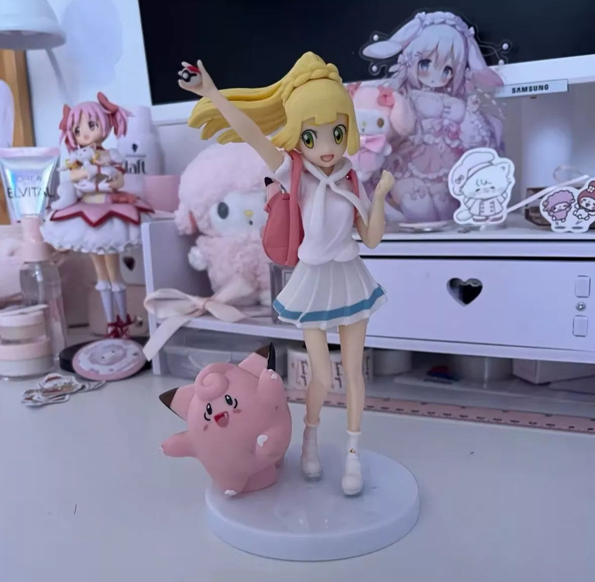 8” Pokemon Trainer Lillie & Clefairy Statue Figure Model Toy Collectible New Box