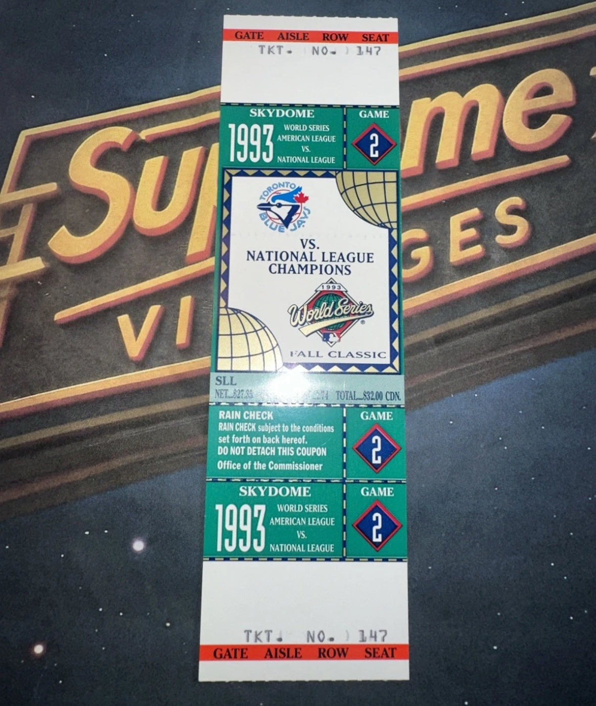 1993 World Series Full Ticket Toronto Blue Jays Game 2 MINT Grading Ready Gem💎