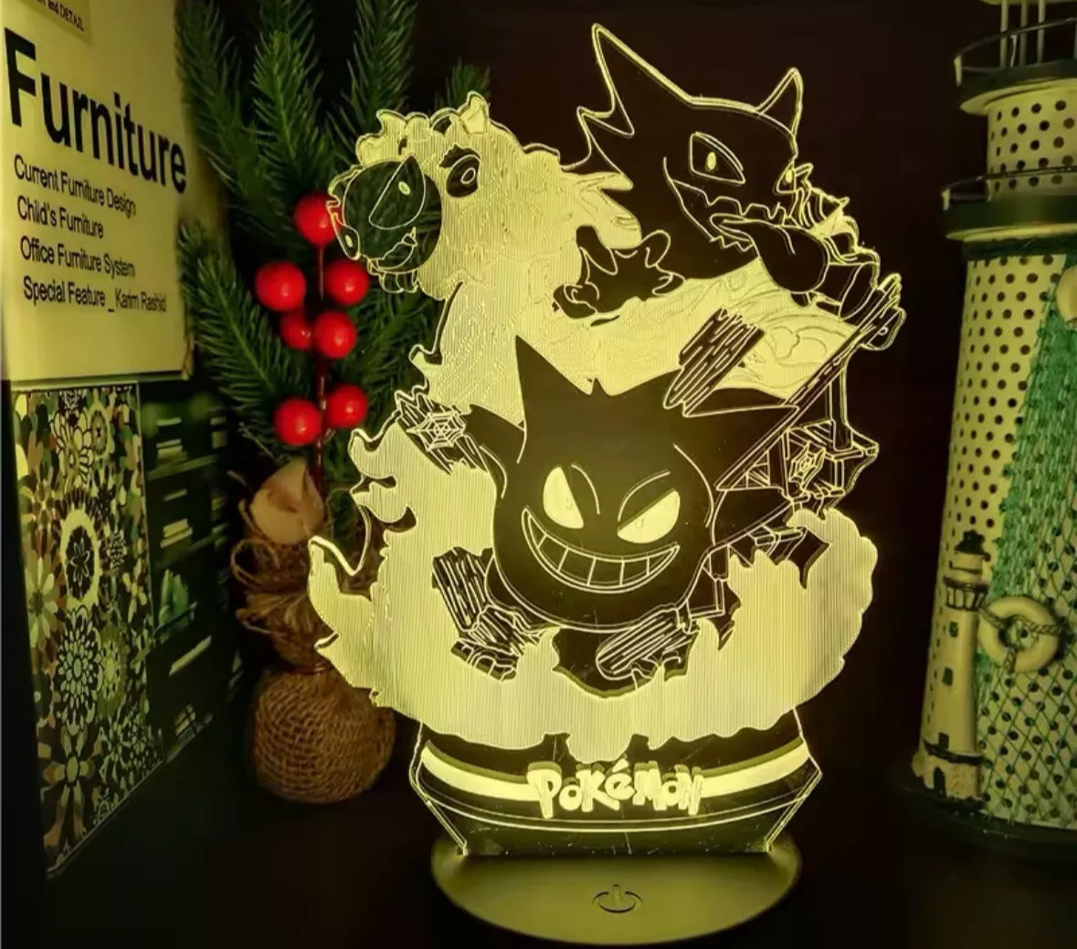 Gengar Evolution Line 3D Lamp LED Night Light USB Color Changing Perfect gift