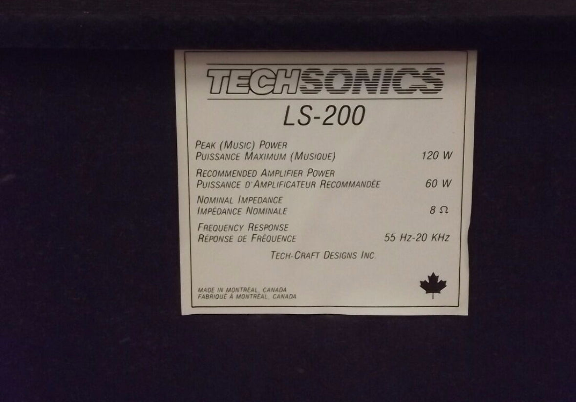 Techsonics LS 200 23” Tall Speakers 120 Watt 8 Ohm Very Rare Sound Great!