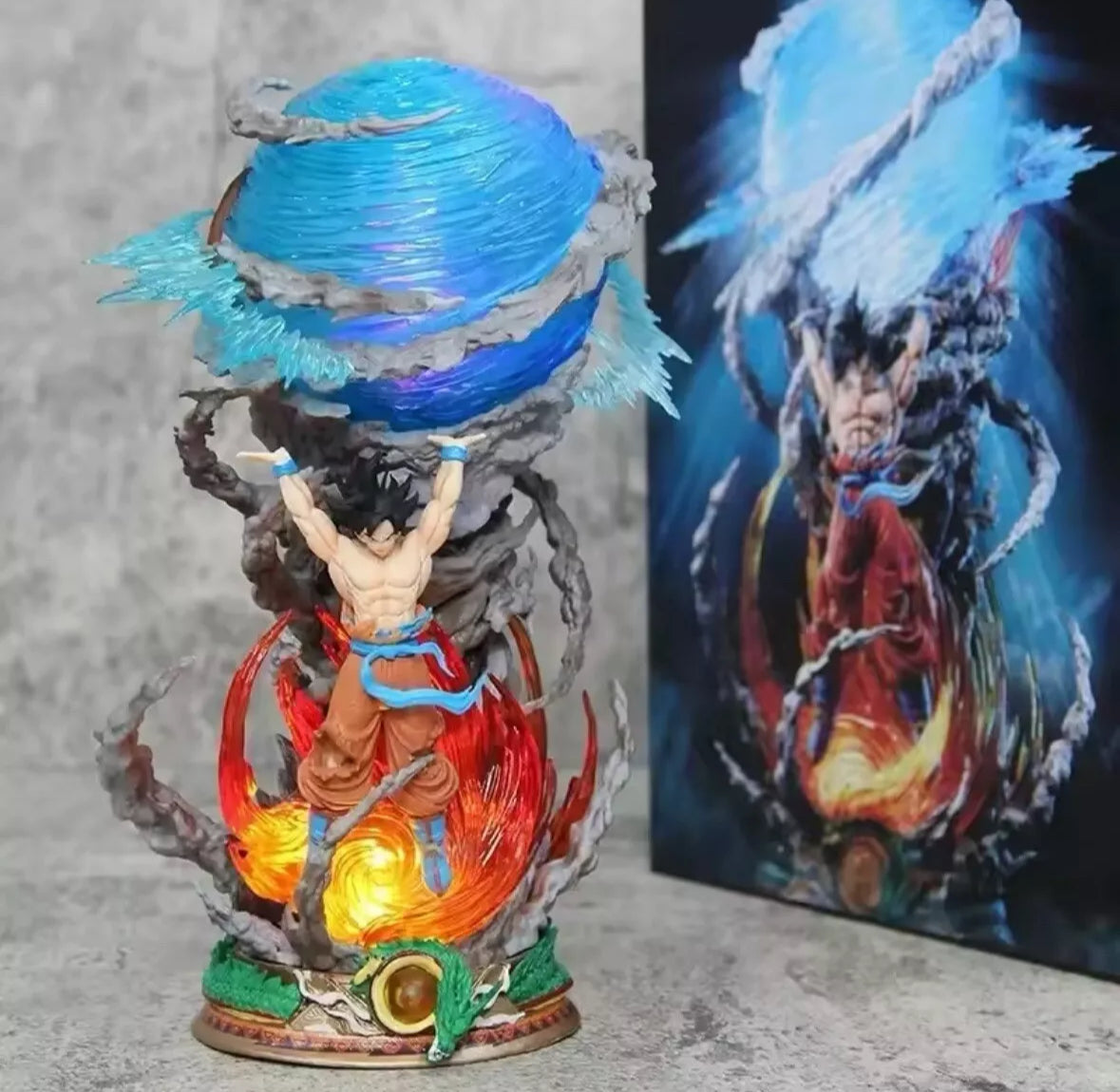 9" Dragon Ball Z Goku Son Goku Statue Figure Lamp Spirit Bomb Genki Dama W Box