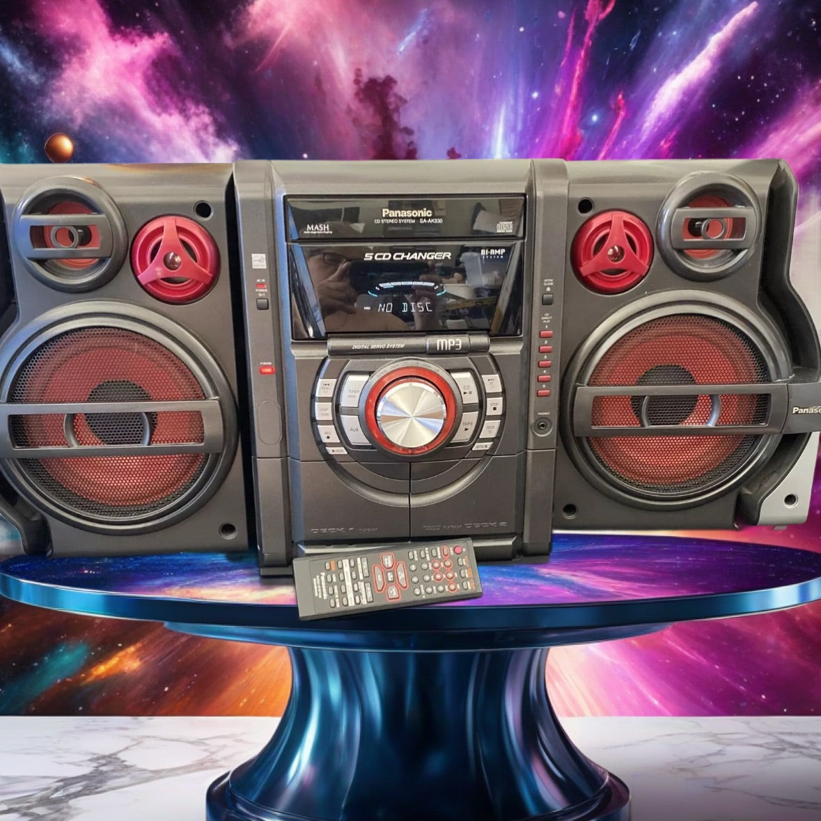 Panasonic SA-AK330 5 CD-AM/FM Dual Cassette Stereo Receiver & Remote & Subwoofer