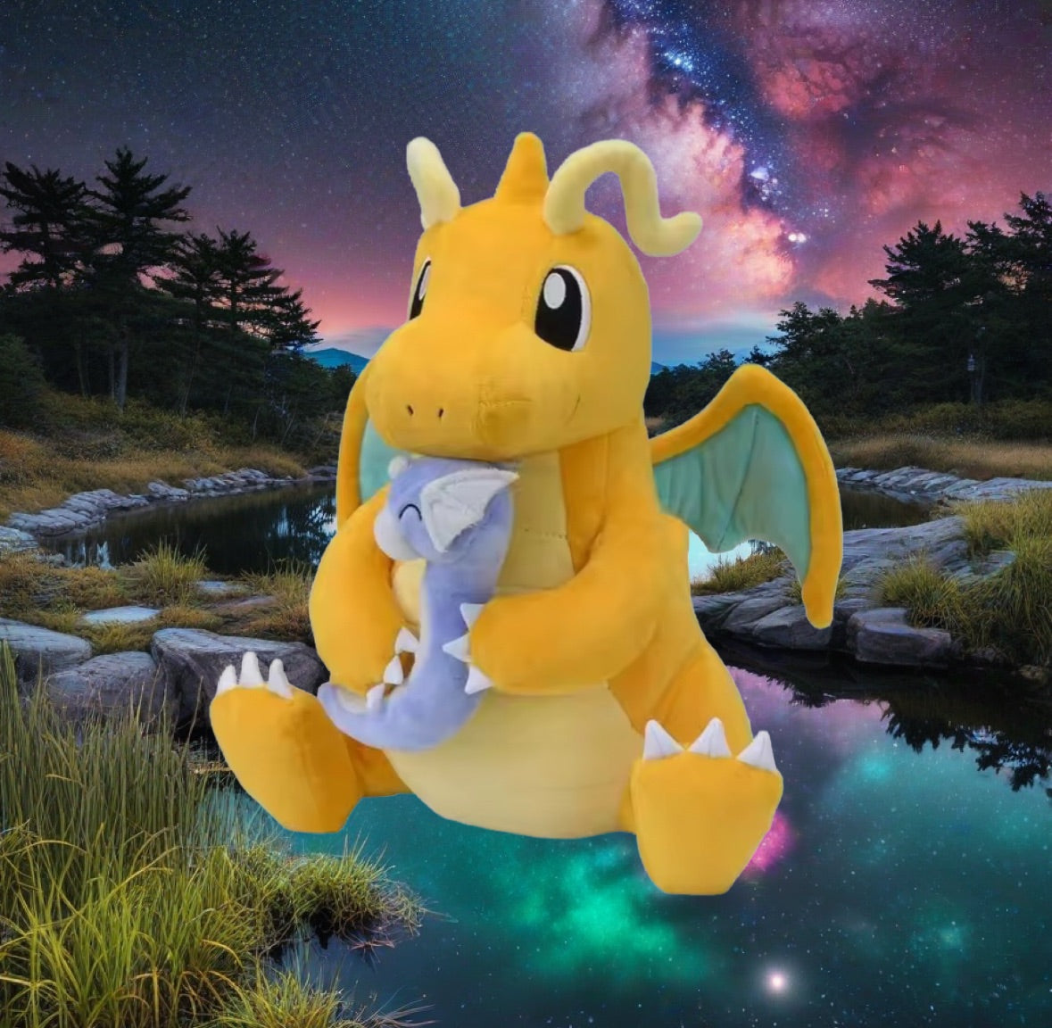 Pokemon Kawaii Dragonite Holding Dratini Plush Dolls 2 Toys Super Cute Brand New