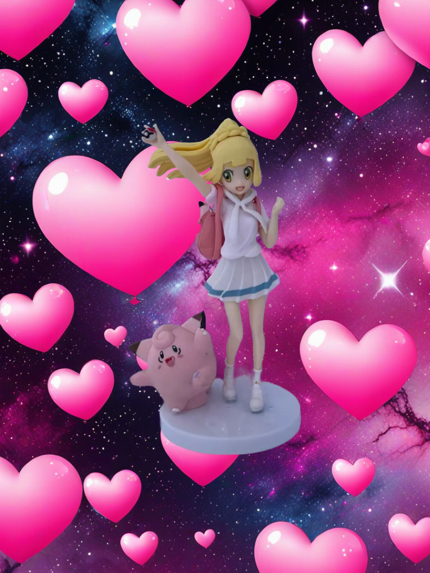 8” Pokemon Trainer Lillie & Clefairy Statue Figure Model Toy Collectible New Box