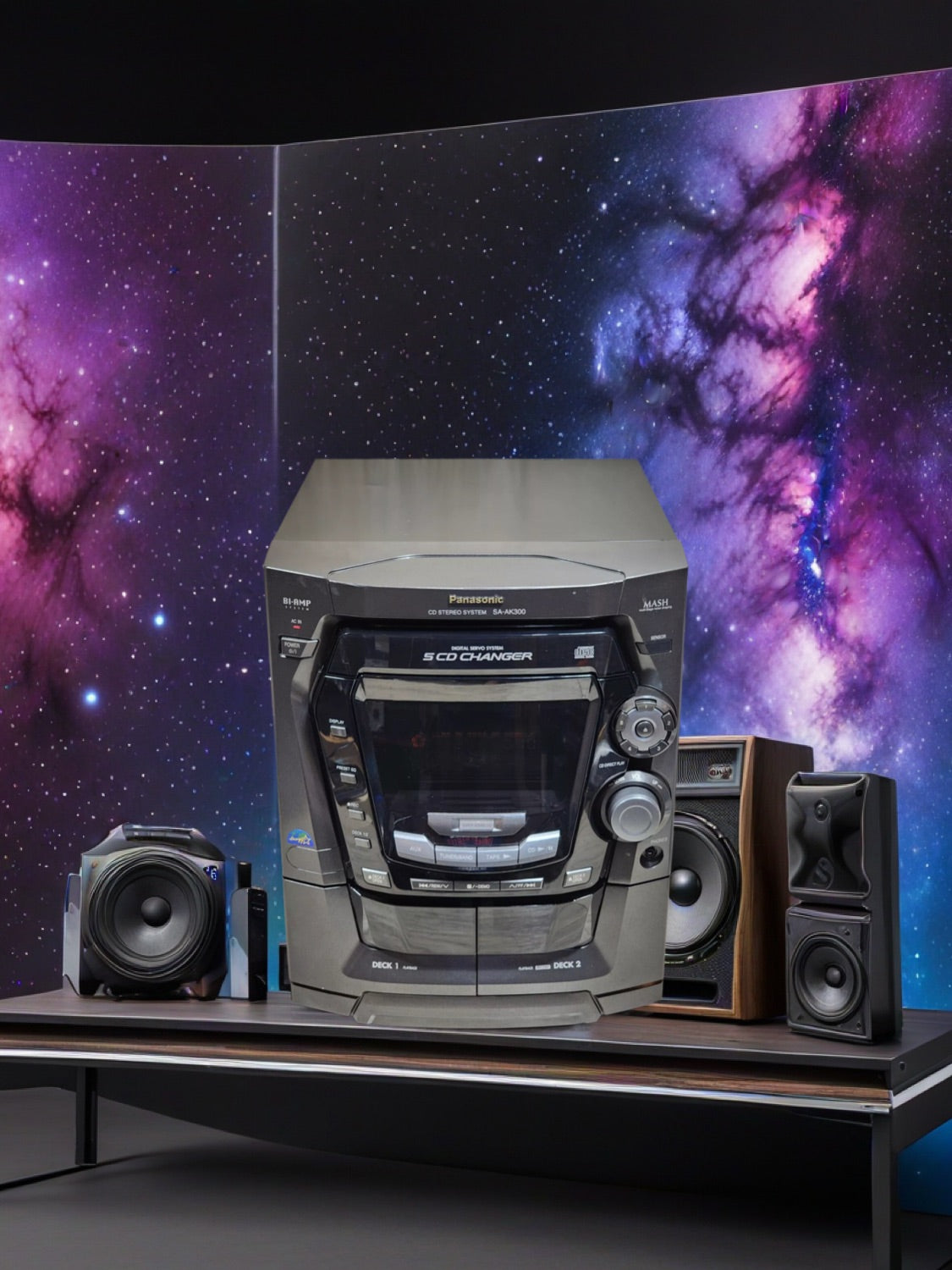 Panasonic SA-AK300 5 Disc CD Changer AM/FM Dual Cassette Bi-Amp System - TESTED