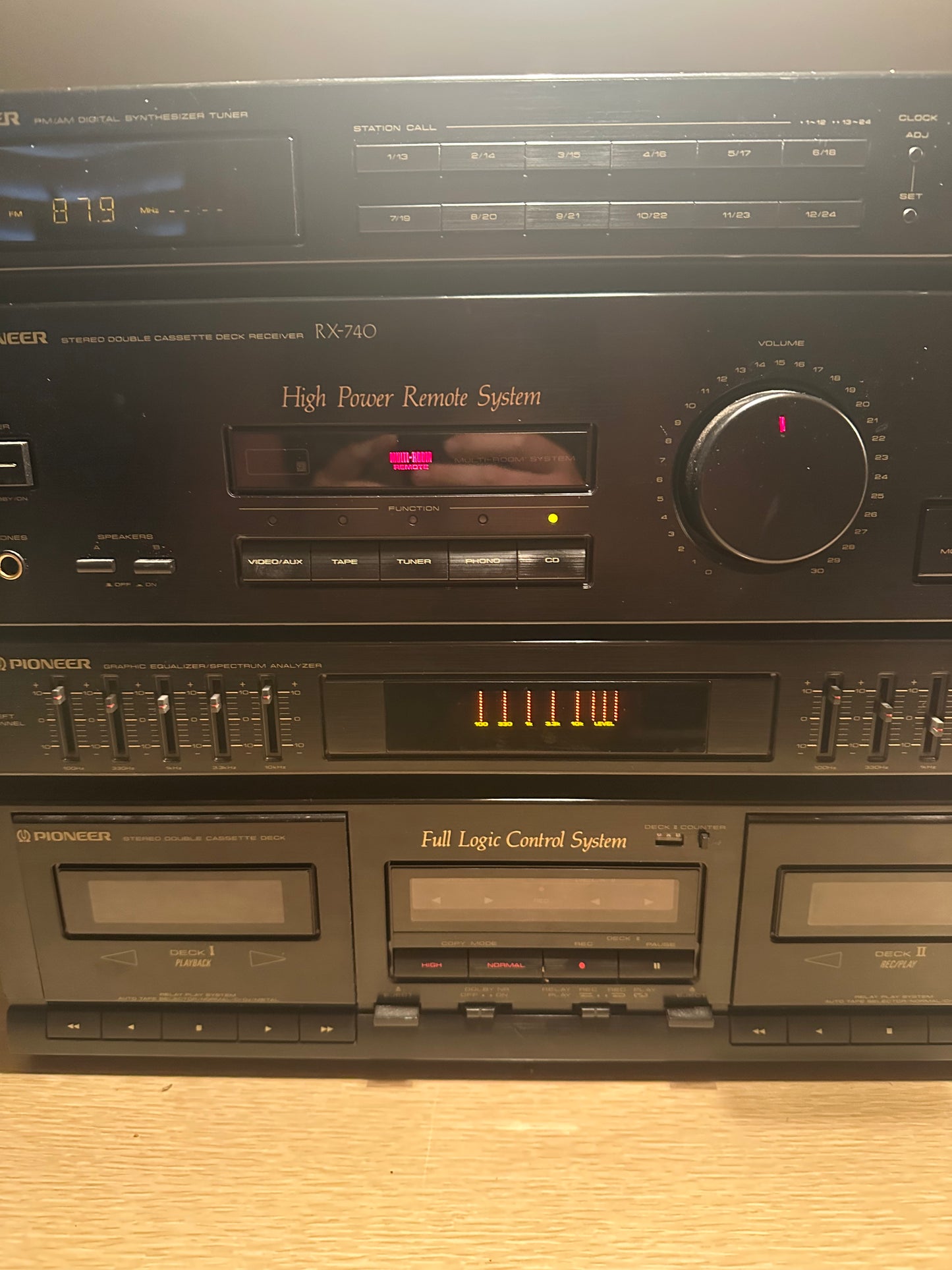 Pioneer RX 740 Digital Synthesizer Stereo Dual Cassette Deck Receiver Belts Work