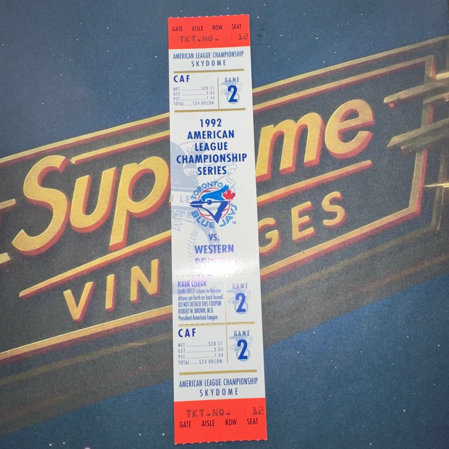 1992 American League Championship Full Ticket Toronto Blue Jays Game 2 MINT Gem