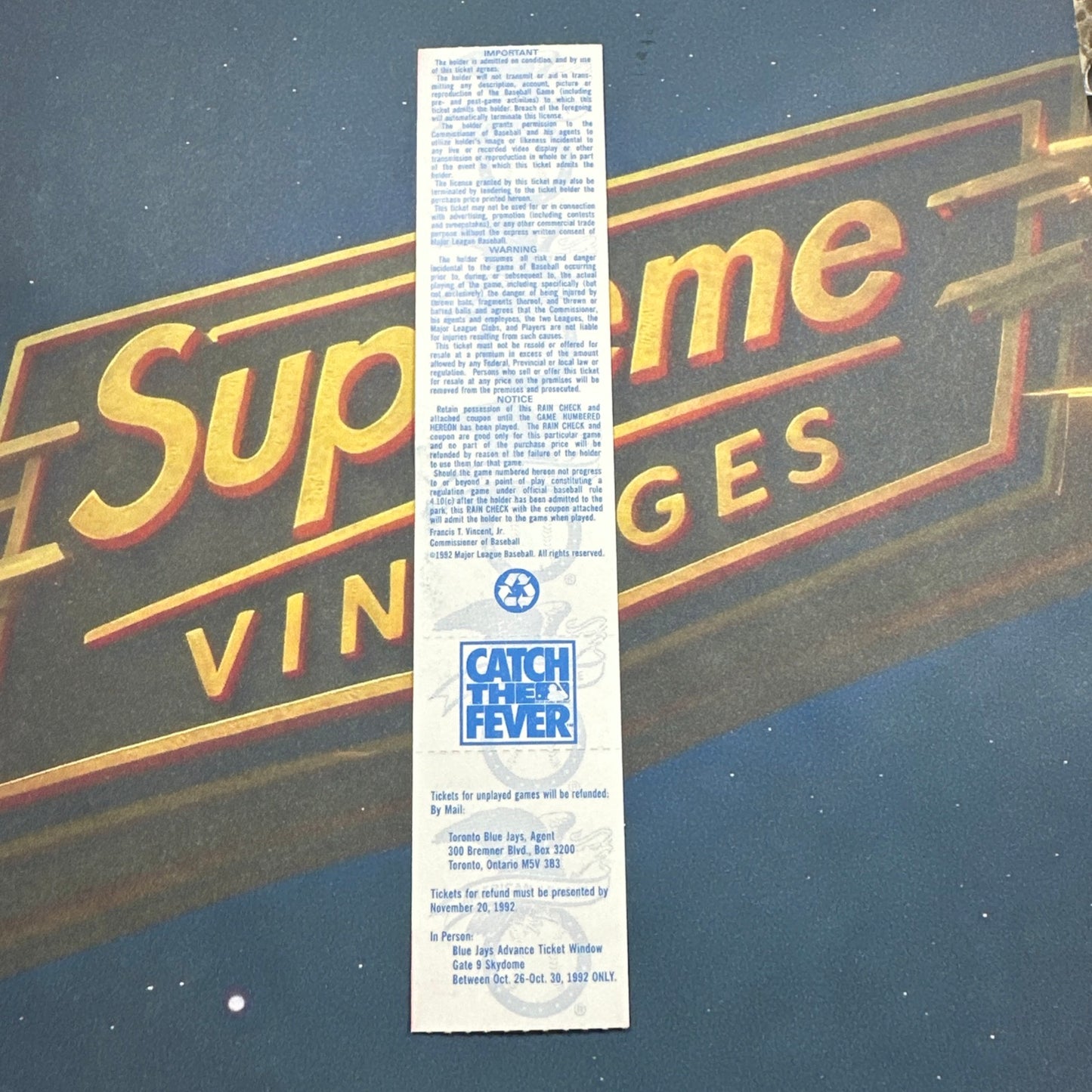 1992 American League Championship Full Ticket Toronto Blue Jays Game 1 MINT Gem