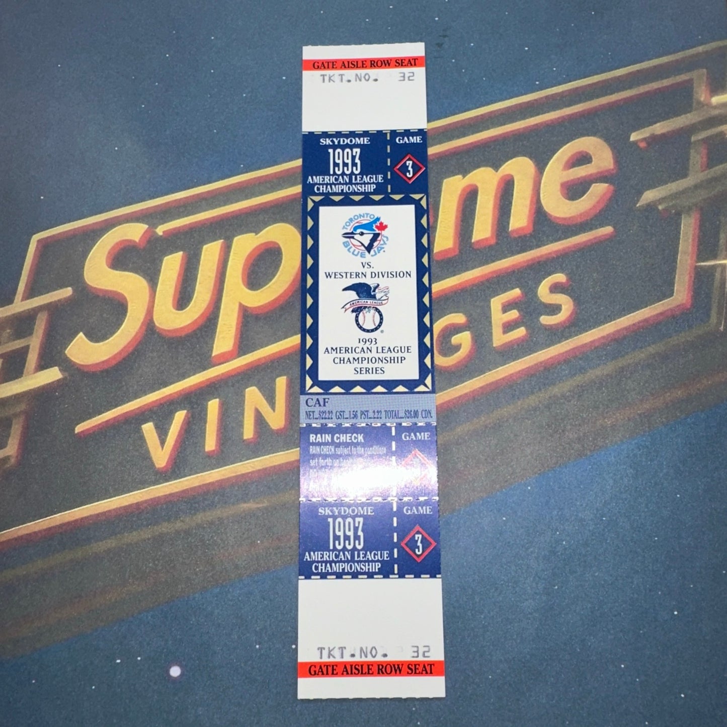 1993 American League Championship Full Ticket Toronto Blue Jays Game 3 MINT Gem
