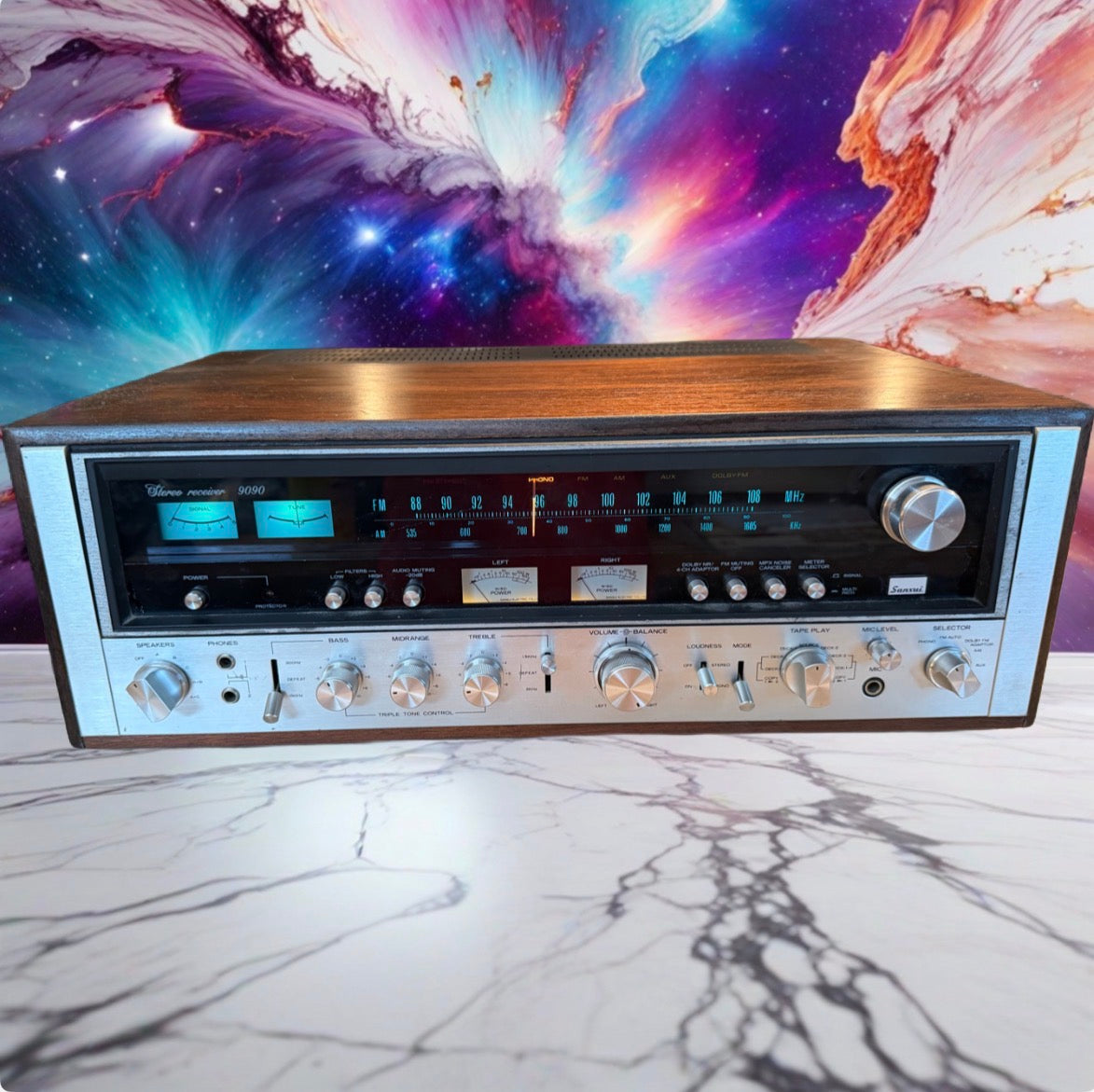 Sansui 9090 Vintage Stereo Receiver w/ Wood Case POWERS ON !!!READ DESC!!!