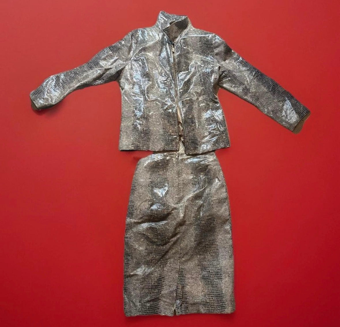 Vintage Luxury Danier Genuine Snakeskin Leather Skirt Suit Size M (Vintage XL)