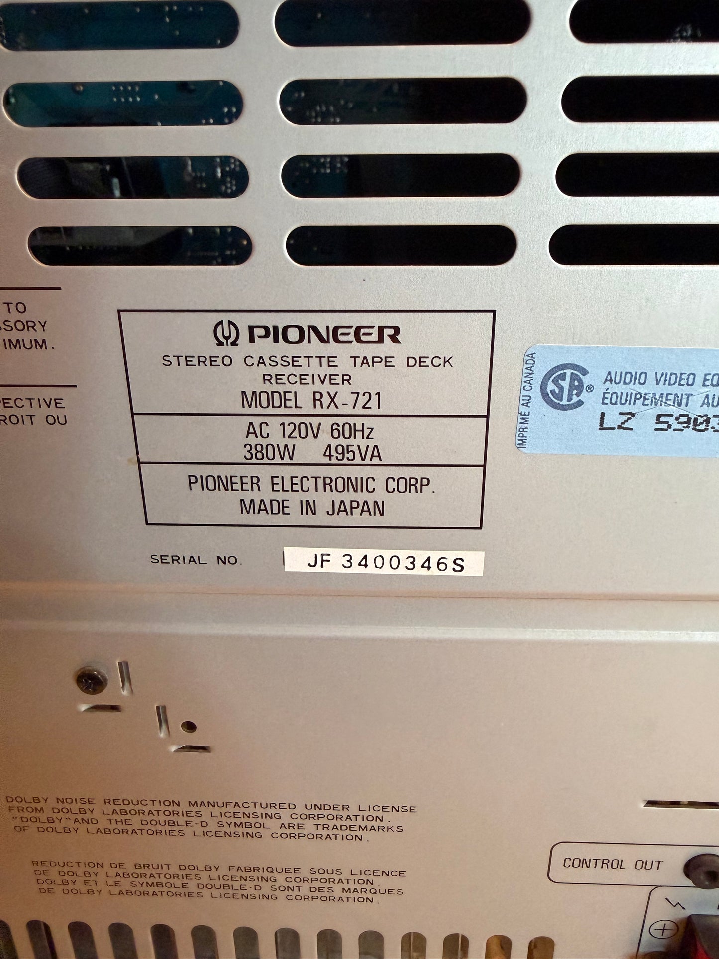 Pioneer RX 721 Digital Synthesizer Stereo Dual Cassette Deck Receiver SERVICED
