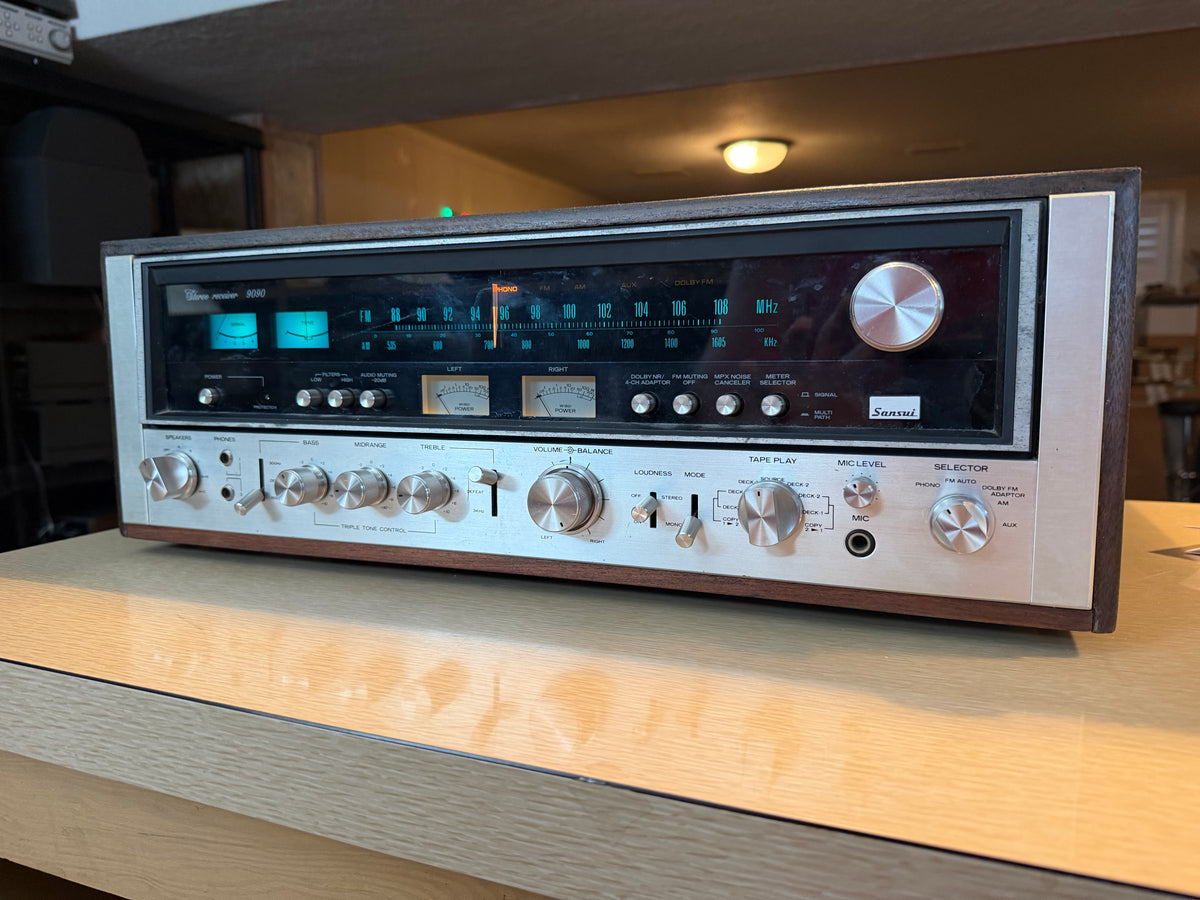 Sansui 9090 Vintage Stereo Receiver w/ Wood Case POWERS ON !!!READ DESC!!!