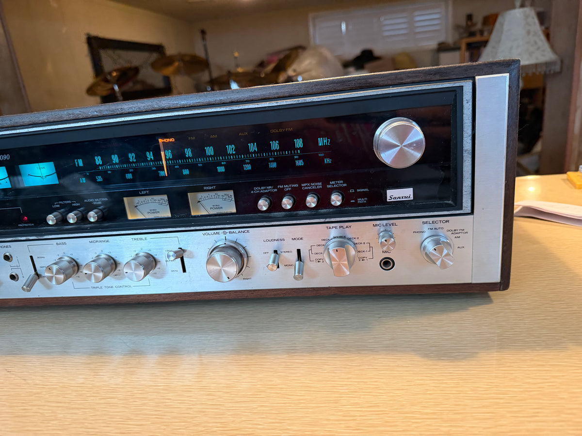 Sansui 9090 Vintage Stereo Receiver w/ Wood Case POWERS ON !!!READ DESC!!!