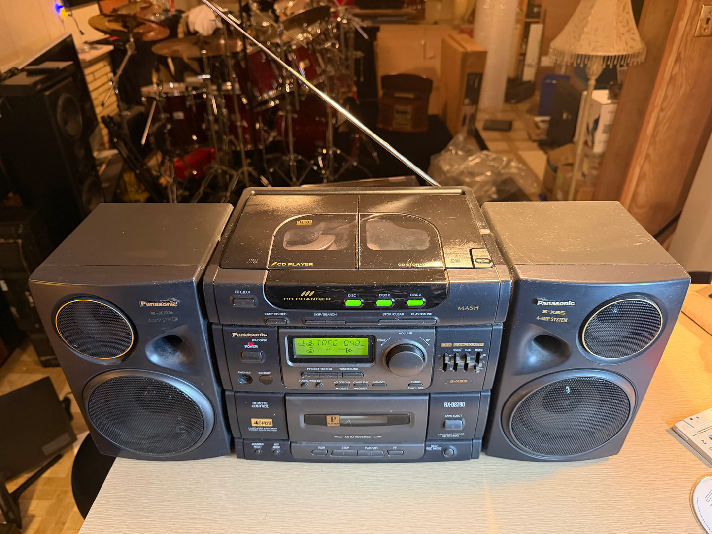Panasonic S-XBS, RX-DS790, 3 CD Player, Cassette Tape, AM/FM, Tested & Working!