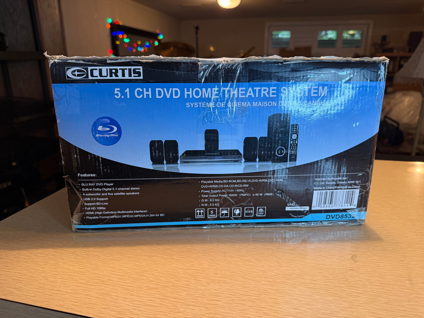 Curtis DVD8532 5.1 Home Theater System Blu‑Ray DVD Player Surround Sound NIB
