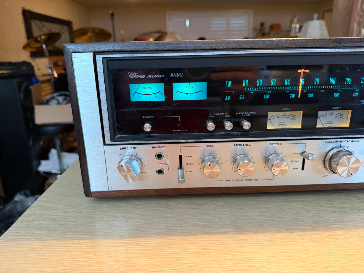Sansui 9090 Vintage Stereo Receiver w/ Wood Case POWERS ON !!!READ DESC!!!