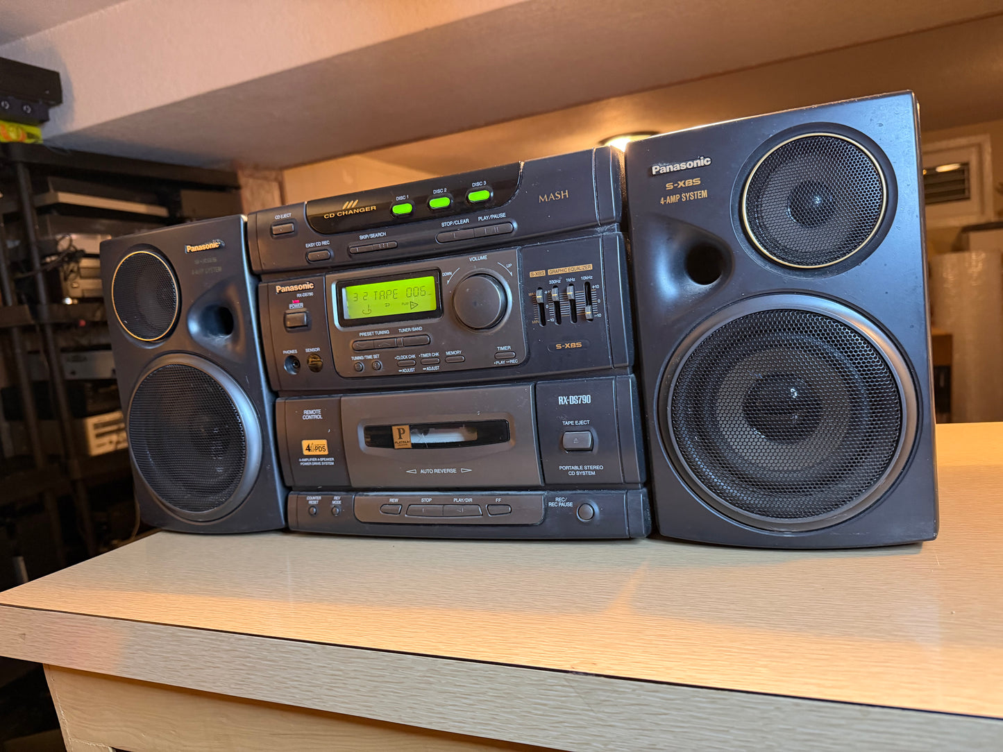 Panasonic S-XBS, RX-DS790, 3 CD Player, Cassette Tape, AM/FM, Tested & Working!