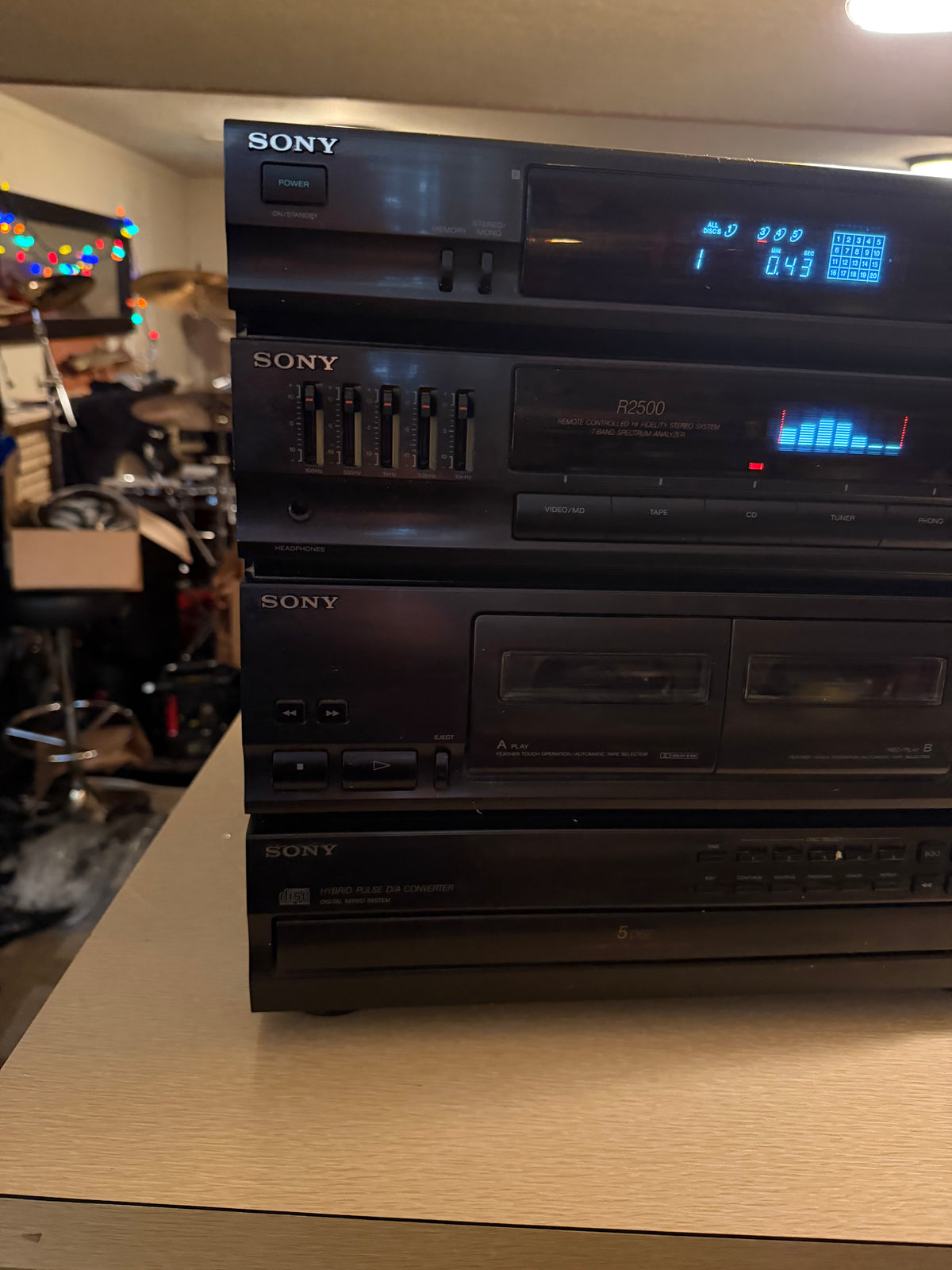 Vintage Sony R2400 Stereo System 5 CD Receiver Deck HCD-241 Tested Working Tank!