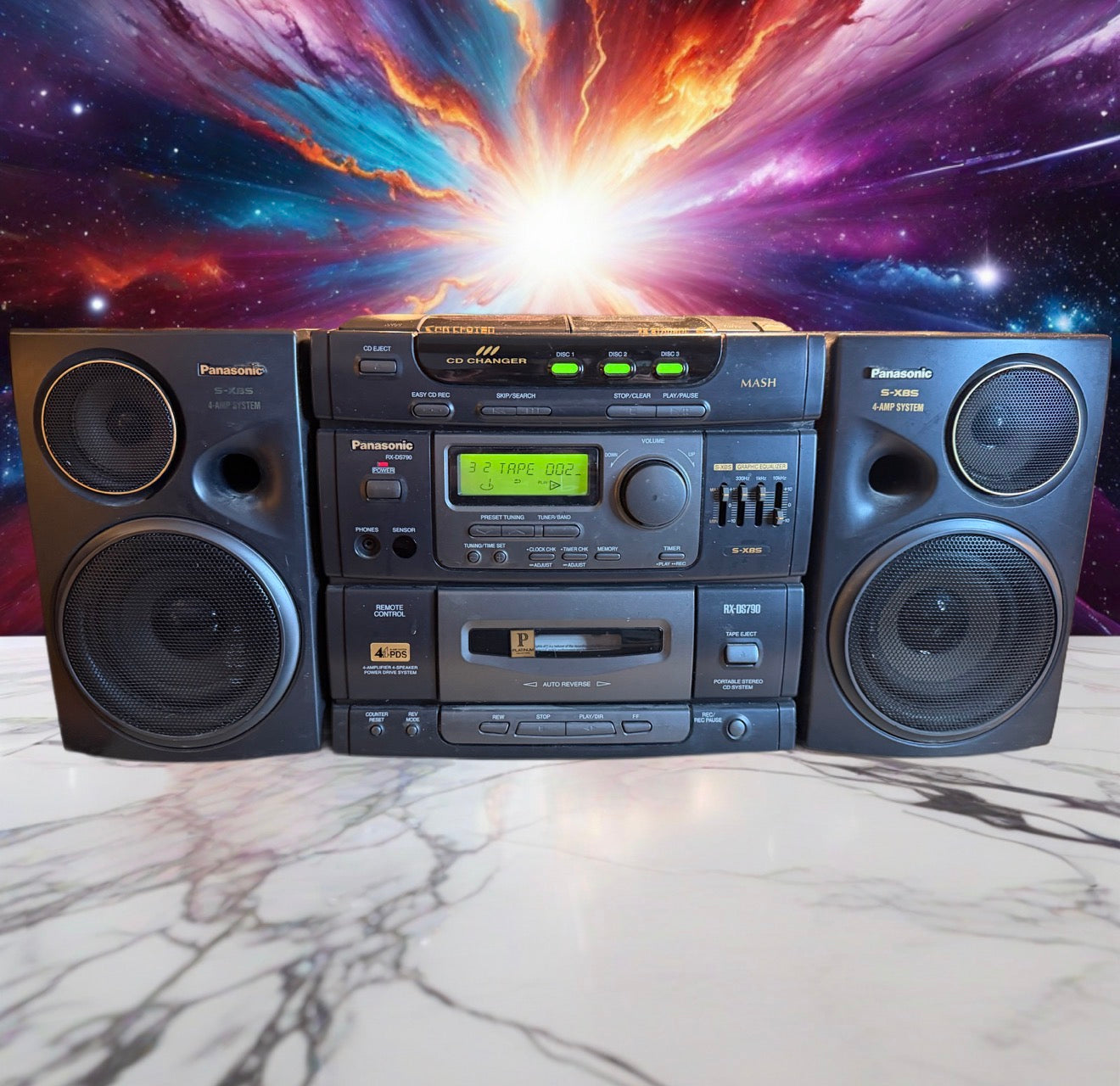 Panasonic S-XBS, RX-DS790, 3 CD Player, Cassette Tape, AM/FM, Tested & Working!