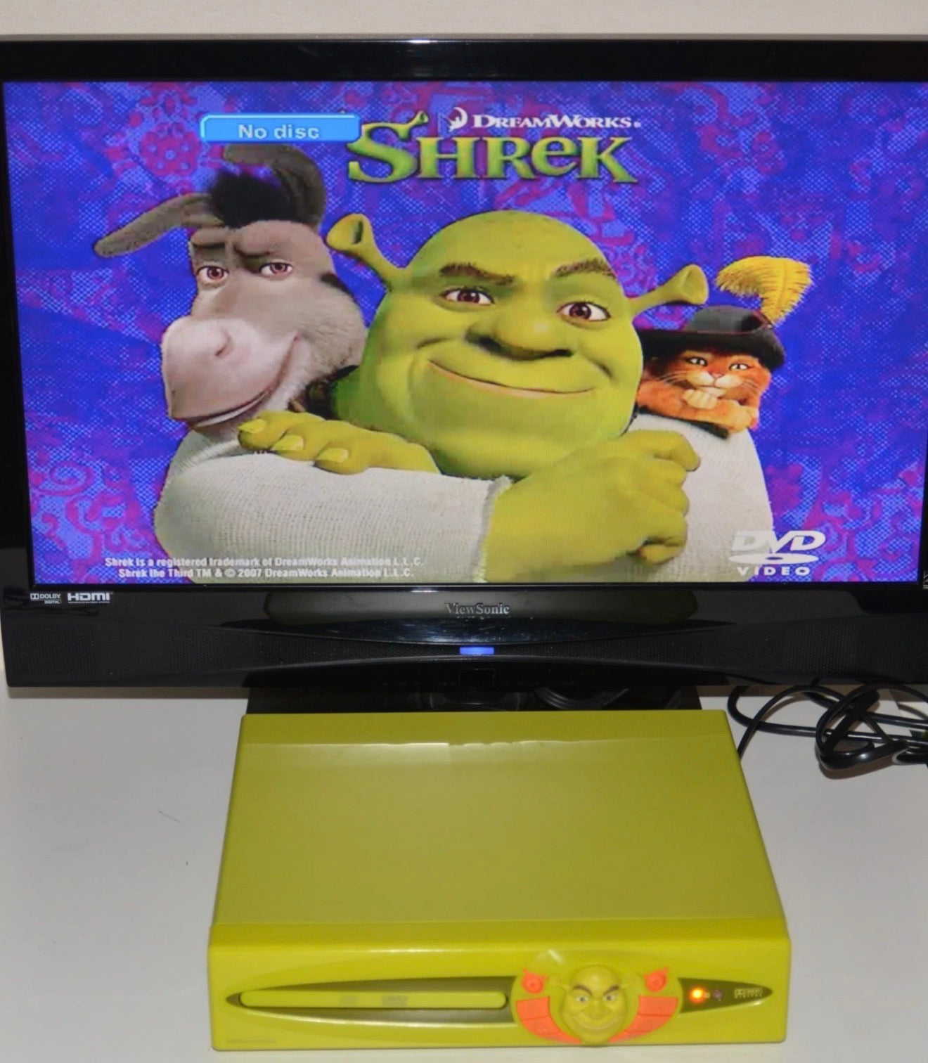RARE vintage Shrek Kids Station Toy DVD player KSK7502 green working vg