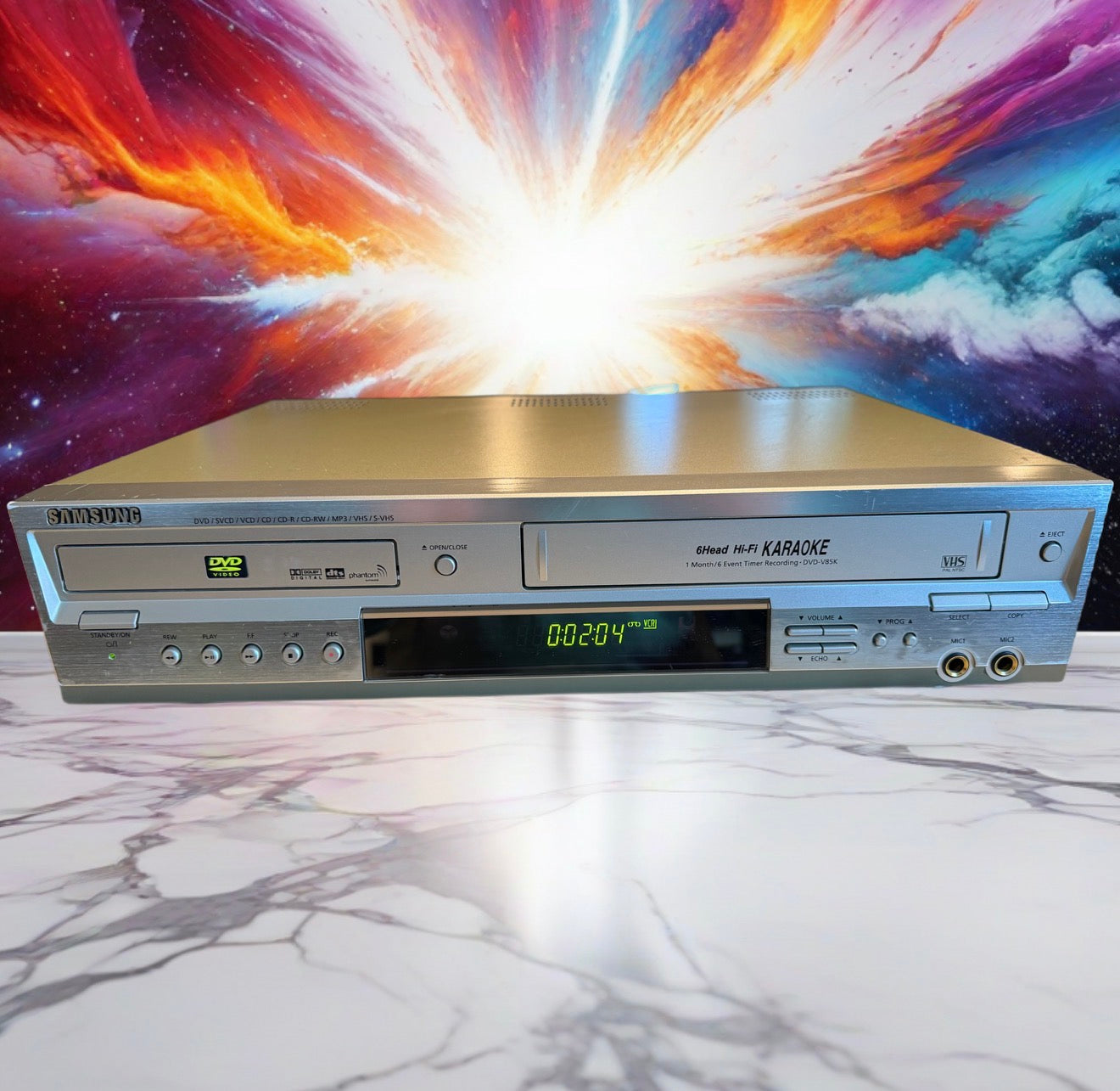 SAMSUNG 6 HEAD DVD-V85K DVD/VCR SUPER VHS SVCD CD CDR CDRW MP3 PLAYER RARE WORKS