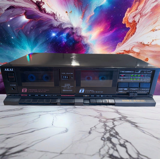 Retro Vintage AKAI HX-A351W Double Cassette Deck High Speed Dubbing Tested Works