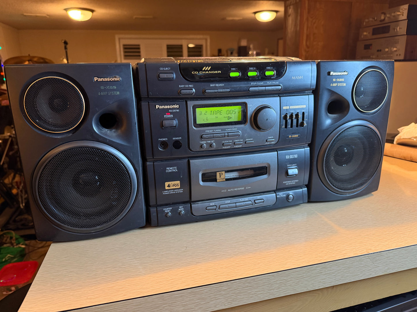 Panasonic S-XBS, RX-DS790, 3 CD Player, Cassette Tape, AM/FM, Tested & Working!