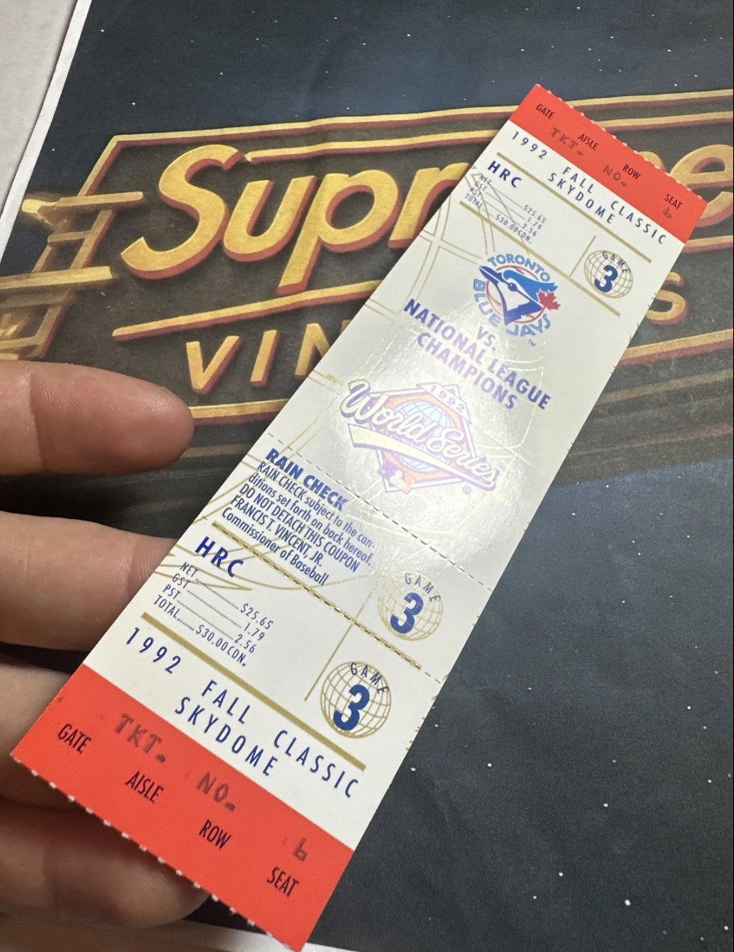 1992 World Series Full Ticket Toronto Blue Jays Game 3 MINT Grading Ready Gem💎