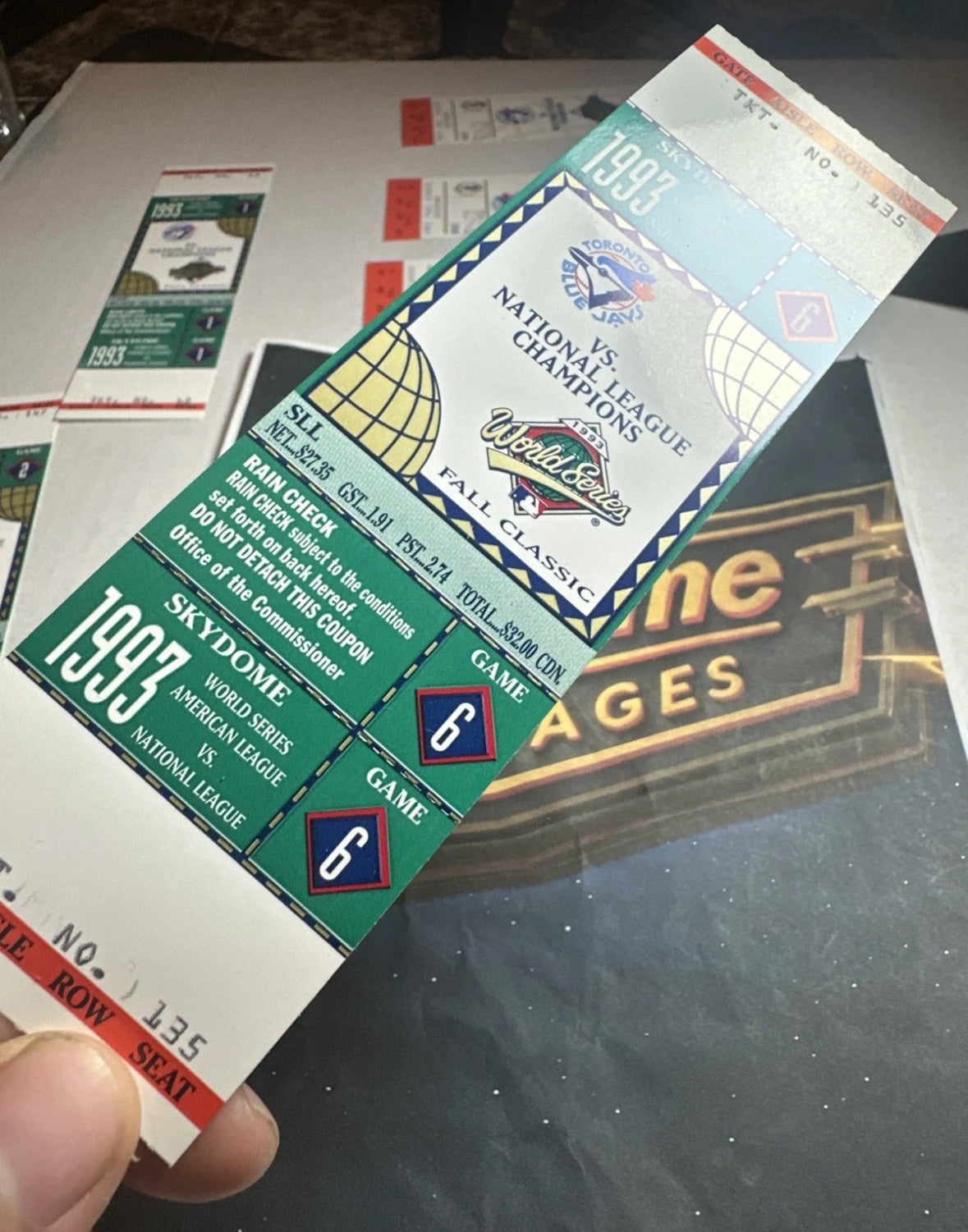 1993 World Series Full Ticket Toronto Blue Jays Game 6 Joe Carter Walk Off HR MT