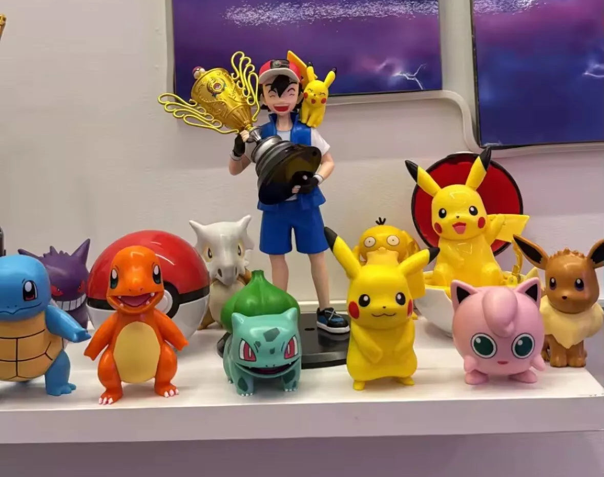 Pokemon Ash Ketchum Action Figure Collectible Trainer 19cm With Trophy And Pika