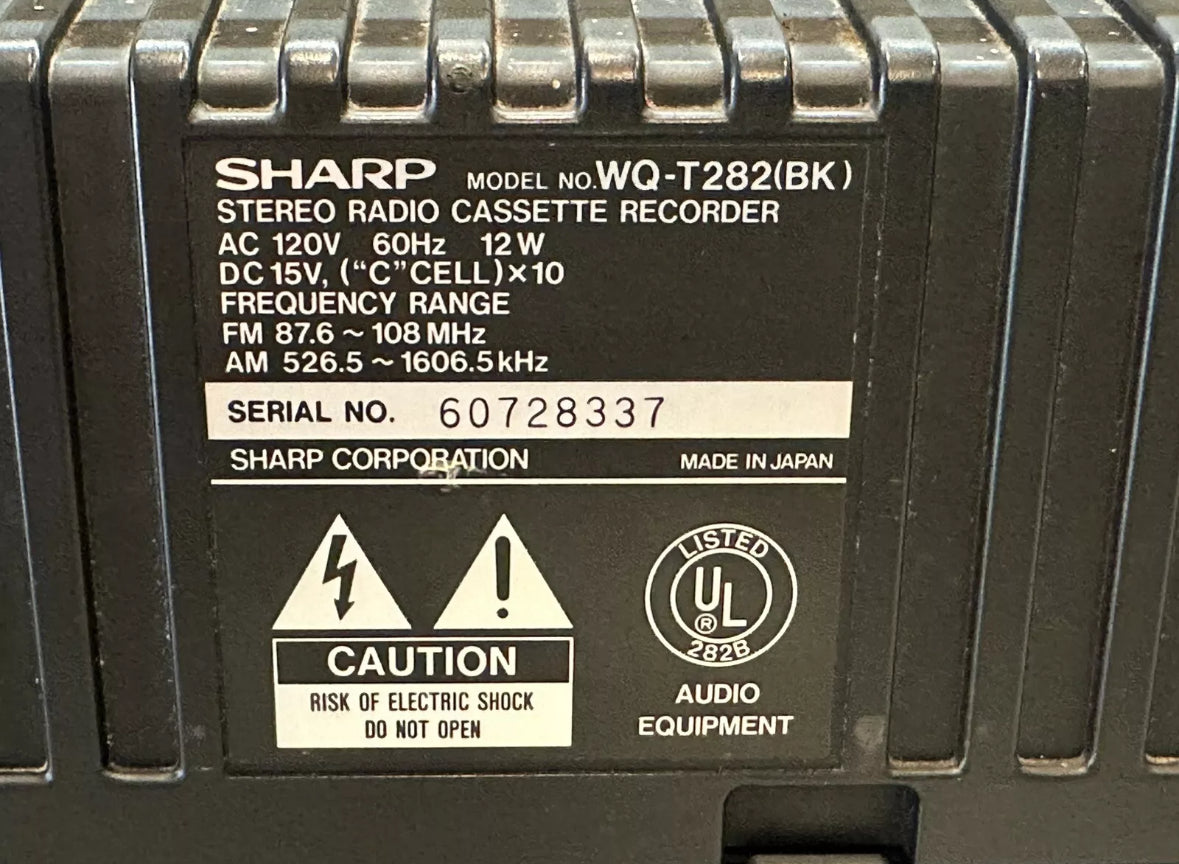 SHARP WQ-T282 Stereo Twin Tape Boombox Vintage Eighties Batteries Not Included