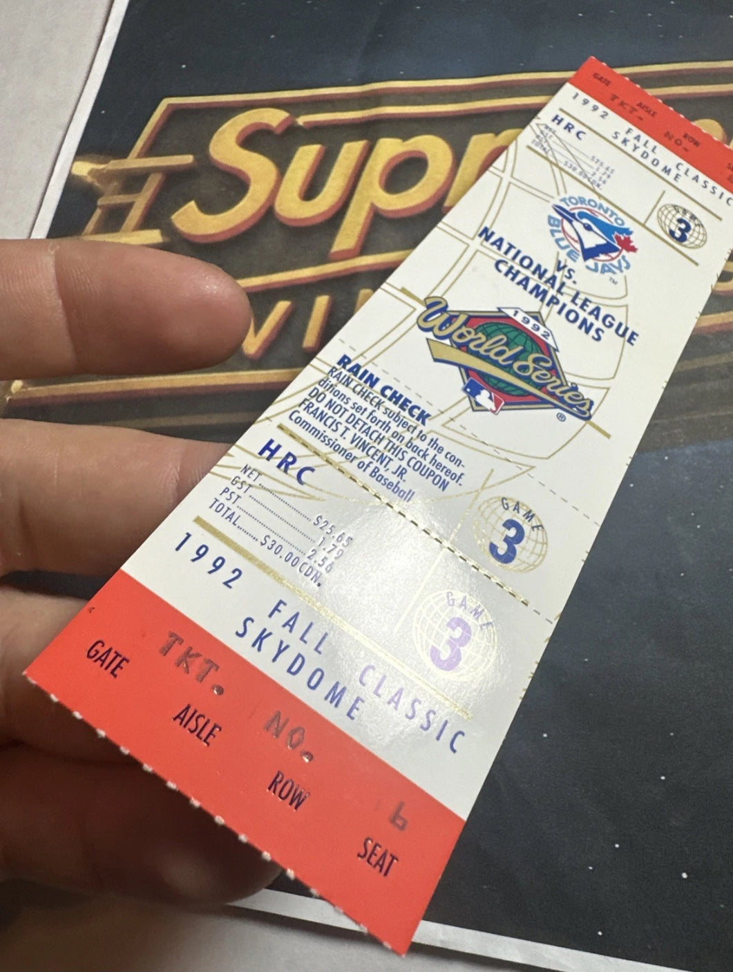 1992 World Series Full Ticket Toronto Blue Jays Game 3 MINT Grading Ready Gem💎