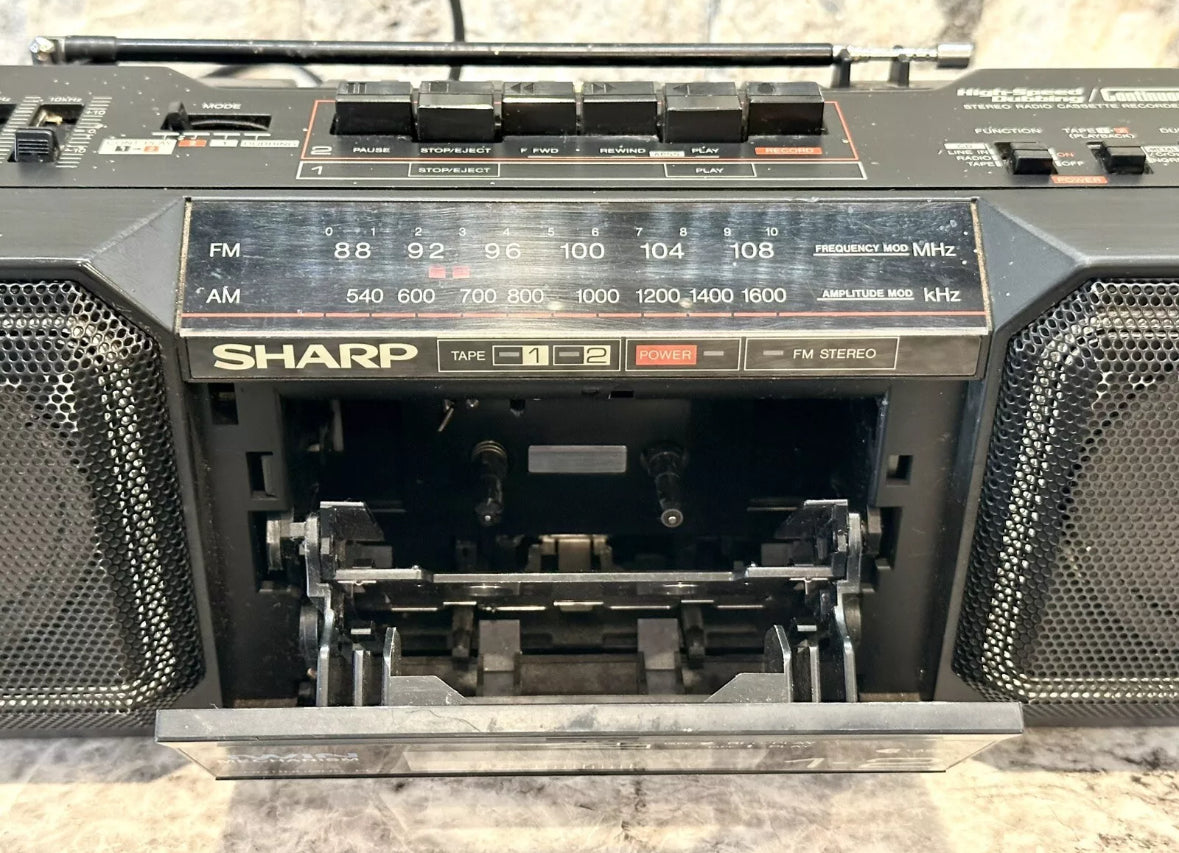 SHARP WQ-T282 Stereo Twin Tape Boombox Vintage Eighties Batteries Not Included