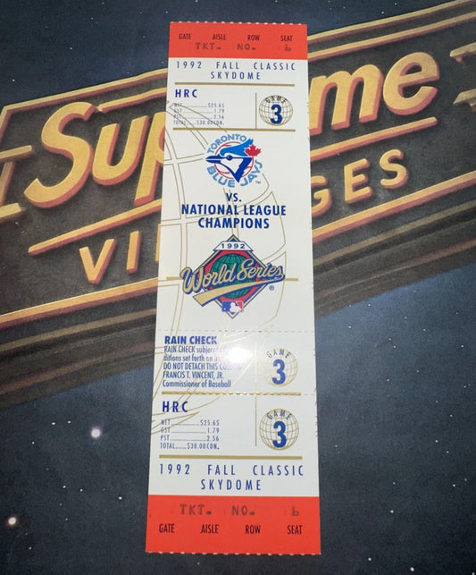 1992 World Series Full Ticket Toronto Blue Jays Game 3 MINT Grading Ready Gem💎
