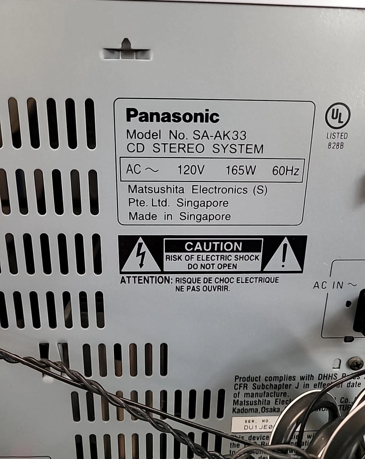 Panasonic Stereo System 5 Disk CD Changer SA-AK33 Deep Bass W/ Remote Gray