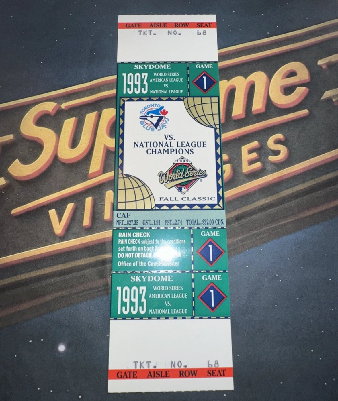 1993 World Series Full Ticket Toronto Blue Jays Game 1 MINT Grading Ready Gem💎