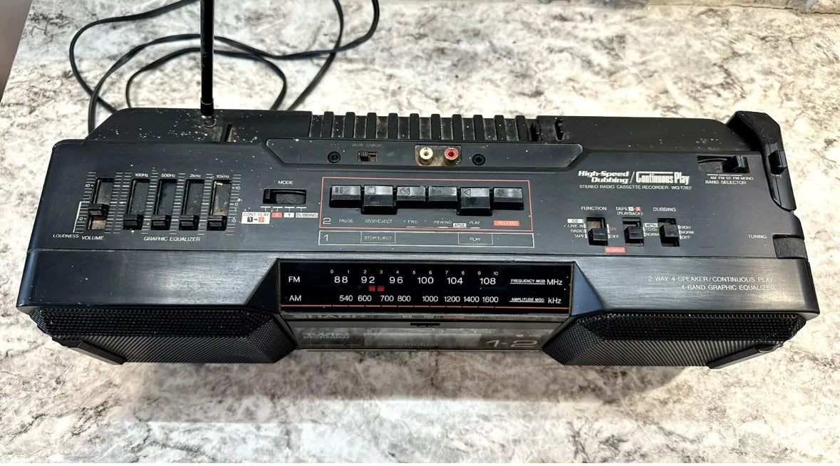 SHARP WQ-T282 Stereo Twin Tape Boombox Vintage Eighties Batteries Not Included