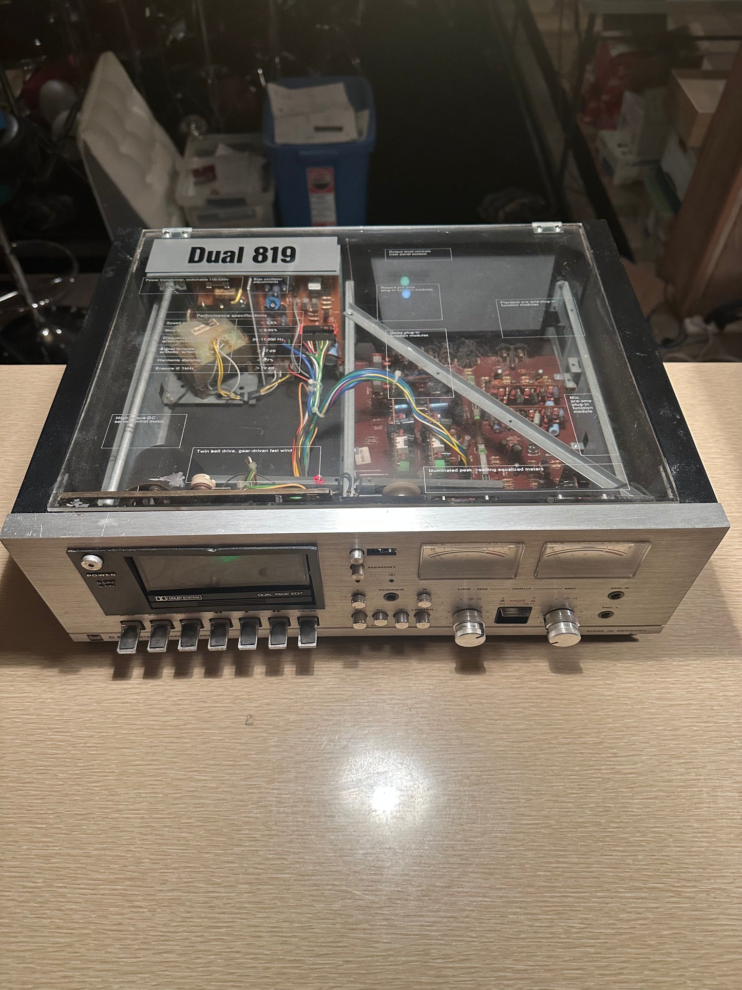 Silver DUAL C819 STEREO CASSETTE DECK Tested Rare Vers. Translucent Open Lid Top