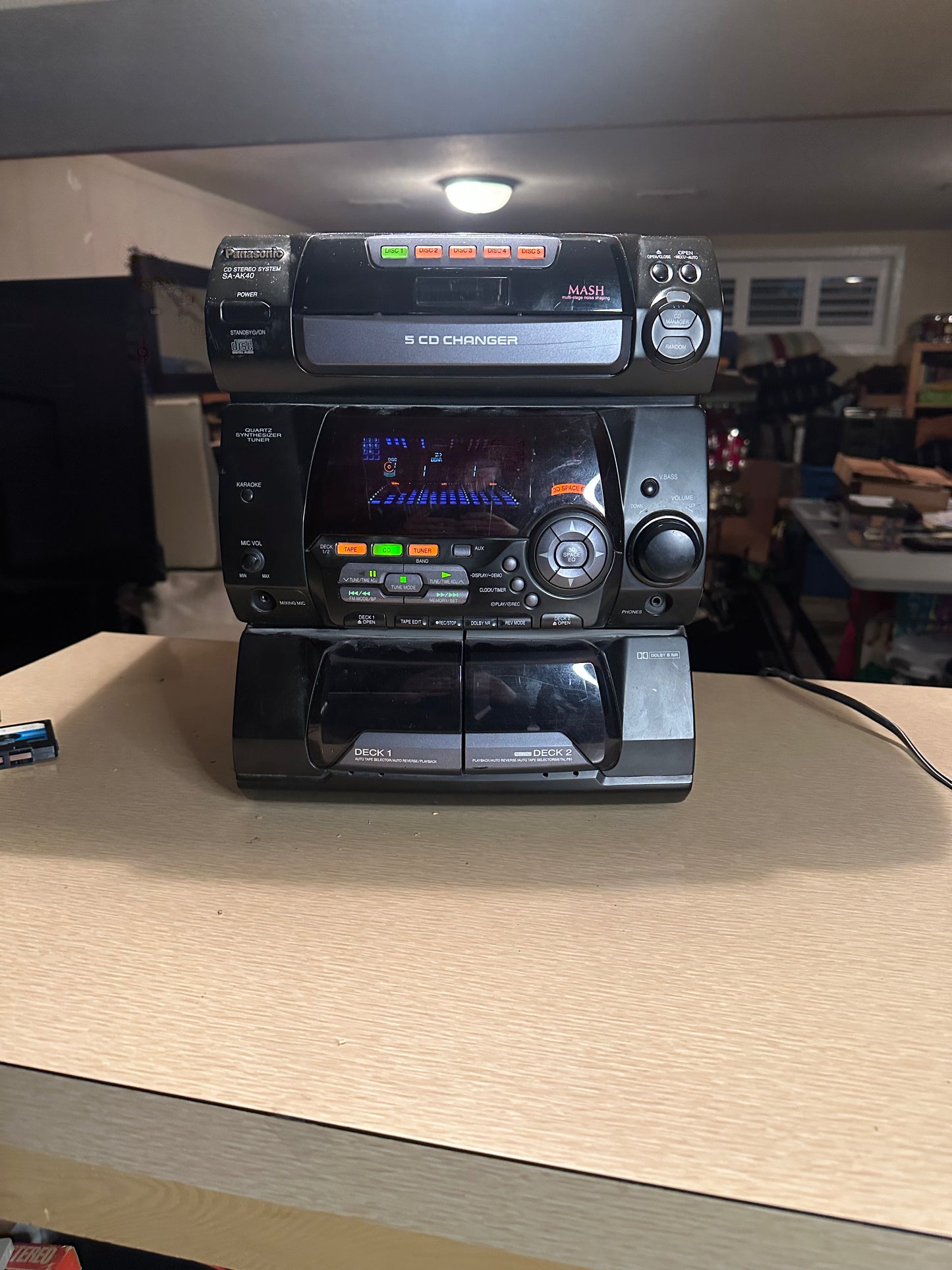 Panasonic Radio Stereo System Boombox SA-AK40 5 CD Changer dual Tape Only Works